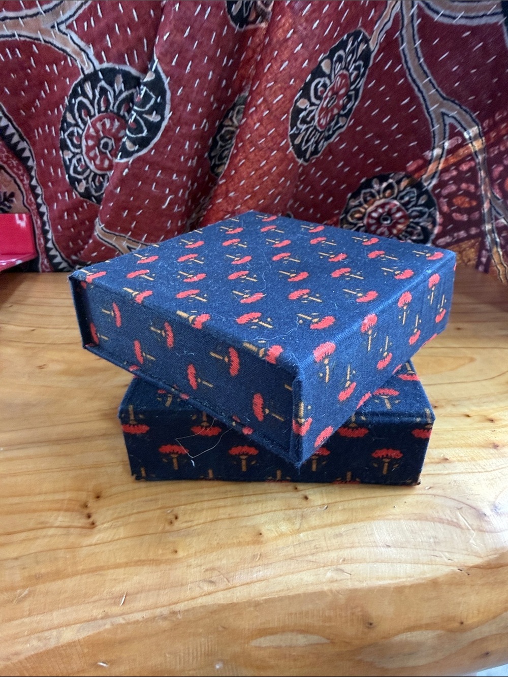 Chan Luu Navy Fabric Case with Red and Gold Floral Print- price is for 1